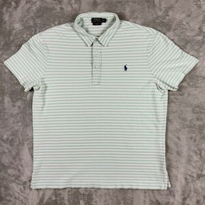 Polo Ralph Lauren Polo Shirt Mens XL Green White Striped Featherweight Mesh Knit